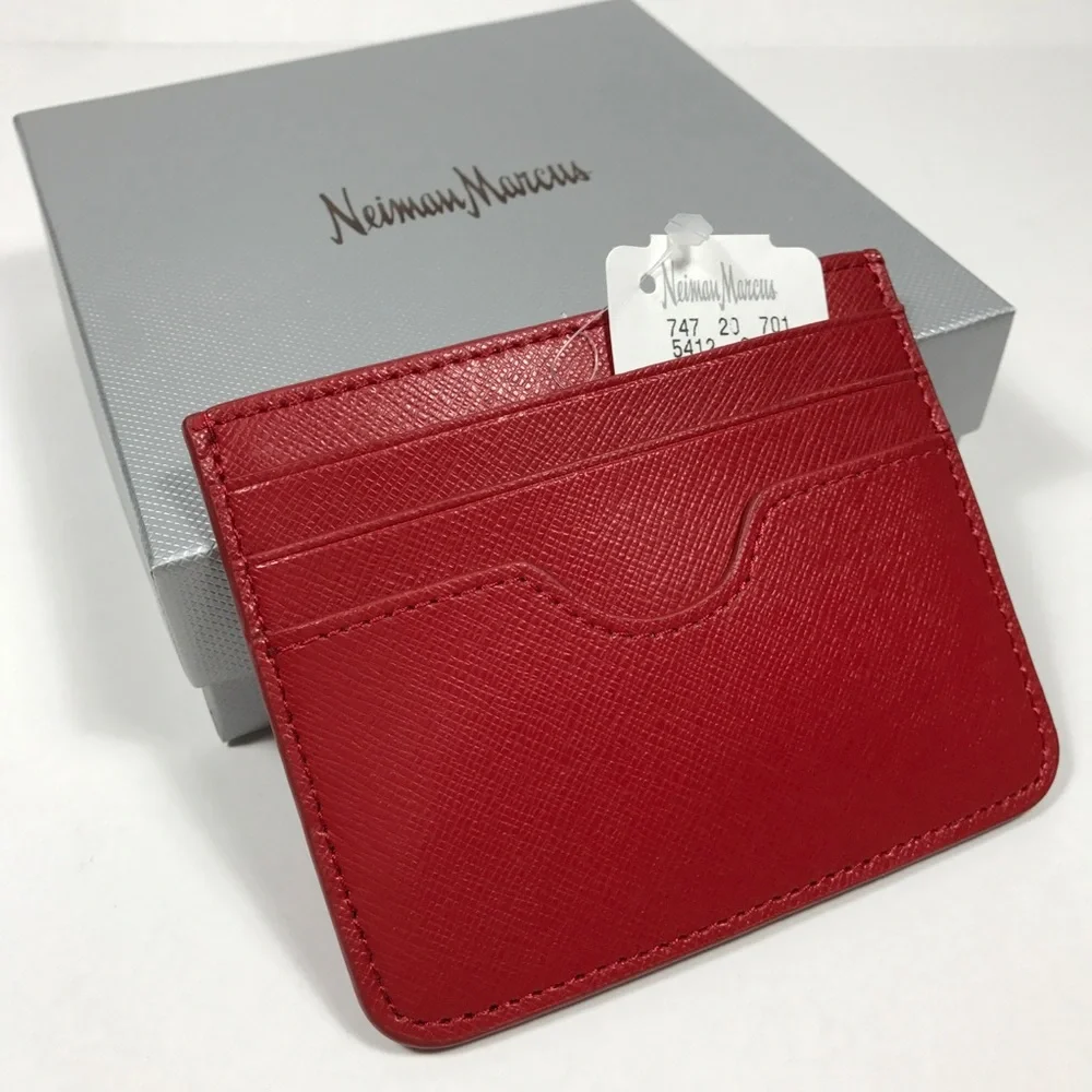Neiman Marcus Slim Card Case Leather. Red